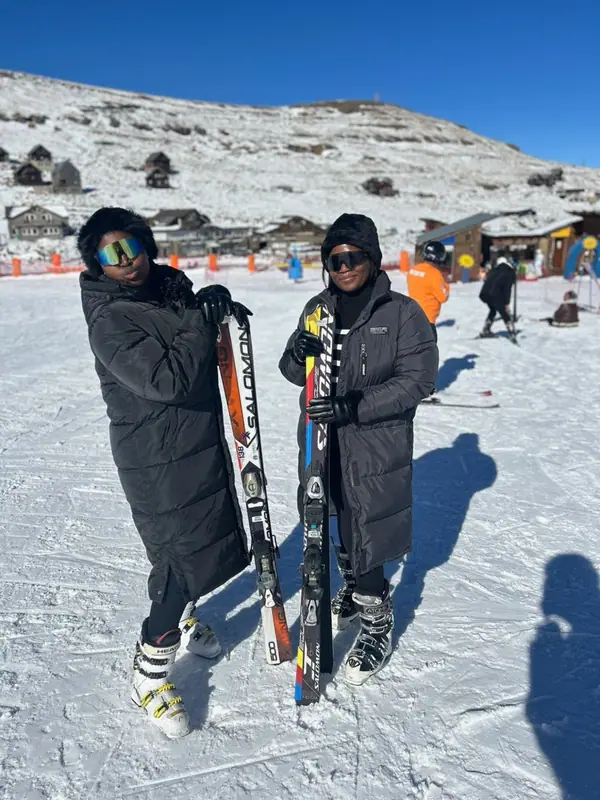 Two friends with skis at Afriski, Lesotho