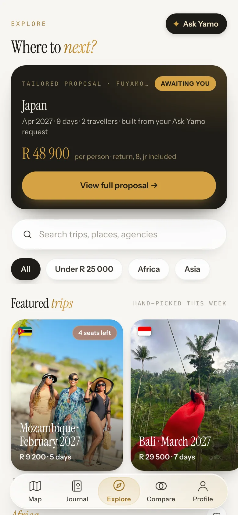 Explore in Yamo: featured trips with photos, prices and seats left